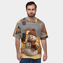 Футболка оверсайз мужская Снеговик с глинтвейном делает селфи, цвет: 3D-принт — фото 2