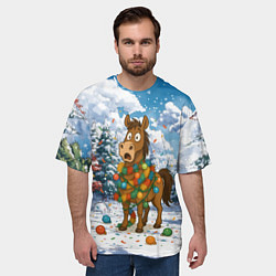 Футболка оверсайз мужская Новогодняя лошадь в гирлянде, цвет: 3D-принт — фото 2