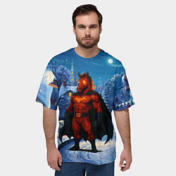 Футболка оверсайз мужская Красный конь супергерой символ 2026 года, цвет: 3D-принт — фото 2