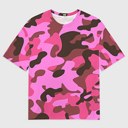 Мужская футболка оверсайз Камуфляж: розовый/коричневый