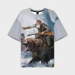 Мужская футболка оверсайз Русский воин на медведе