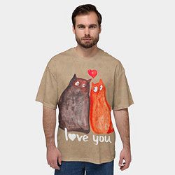 Футболка оверсайз мужская Влюбленные котики, цвет: 3D-принт — фото 2