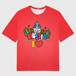 Футболка оверсайз мужская Я люблю Россию надпись на английском языке, цвет: 3D-принт