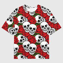 Футболка оверсайз мужская Черепа в розах, цвет: 3D-принт