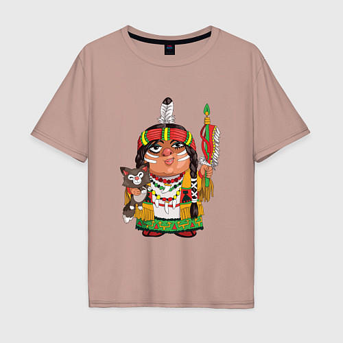 Мужская футболка оверсайз Забавные Индейцы 9 / Пыльно-розовый – фото 1