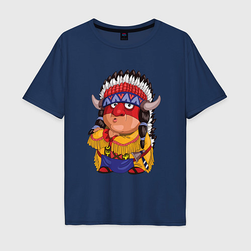Мужская футболка оверсайз Забавные Индейцы 11 / Тёмно-синий – фото 1