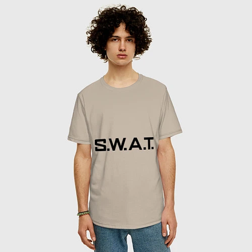 Мужская футболка оверсайз S.W.A.T / Миндальный – фото 3