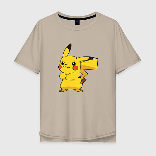 Мужская футболка оверсайз Злой Пикачу / Миндальный – фото 1