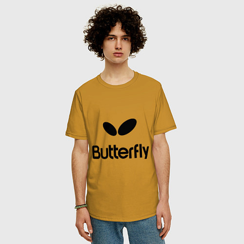 Мужская футболка оверсайз Butterfly Logo / Горчичный – фото 3