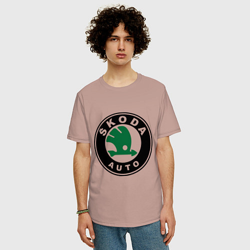 Мужская футболка оверсайз Skoda / Пыльно-розовый – фото 3