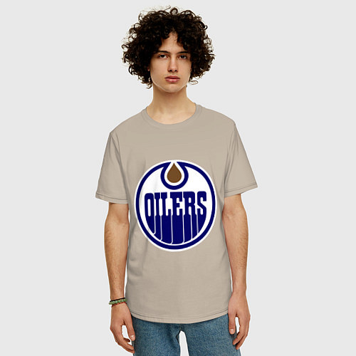 Мужская футболка оверсайз Edmonton Oilers / Миндальный – фото 3