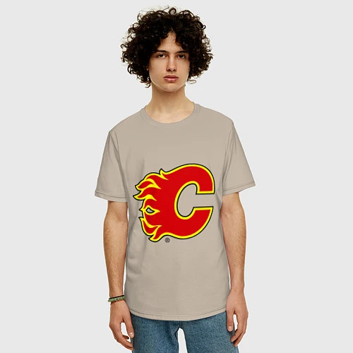 Мужская футболка оверсайз Calgary Flames / Миндальный – фото 3