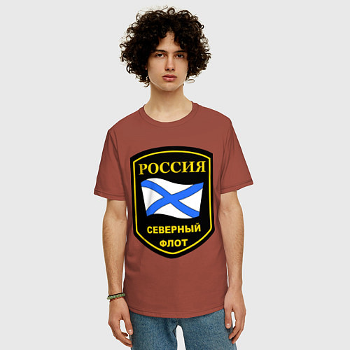 Мужская футболка оверсайз Северный флот / Кирпичный – фото 3