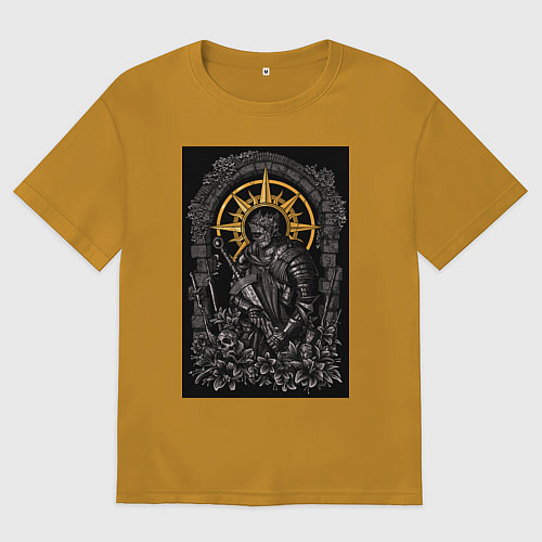 Мужская футболка оверсайз Dark Souls: Warrior / Горчичный – фото 1