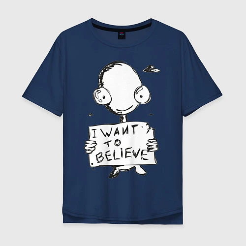Мужская футболка оверсайз I want to believe / Тёмно-синий – фото 1