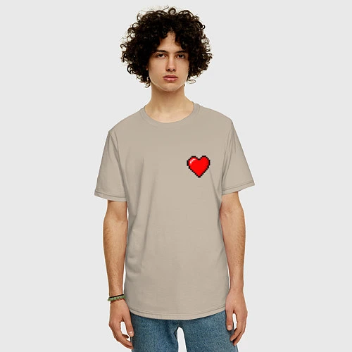 Мужская футболка оверсайз Пиксельное сердце / Миндальный – фото 3