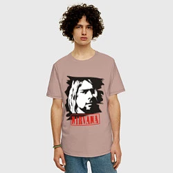 Футболка оверсайз мужская Nirvana: Kurt Cobain, цвет: пыльно-розовый — фото 2