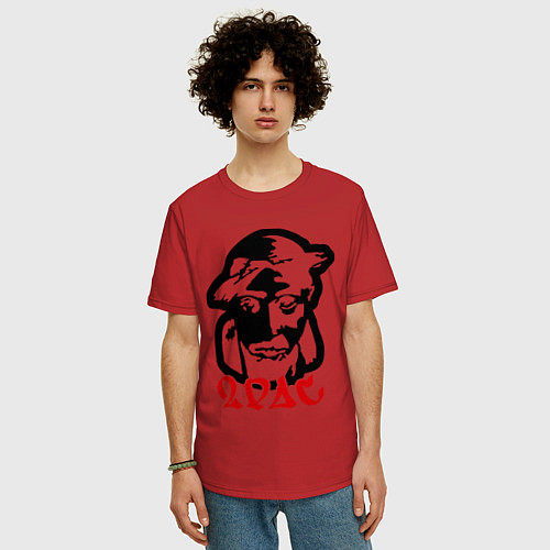 Мужская футболка оверсайз 2pac (black) / Красный – фото 3