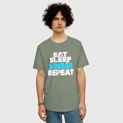Мужская футболка оверсайз Eat sleep swim repeat / Авокадо – фото 3