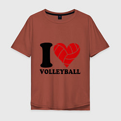 Футболка оверсайз мужская I love volleyball - Я люблю волейбол цвета кирпичный — фото 1