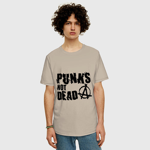 Мужская футболка оверсайз Punks not dead / Миндальный – фото 3