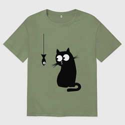 Мужская футболка оверсайз Кот и рыба