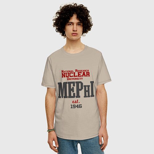 Мужская футболка оверсайз MEPHI / Миндальный – фото 3