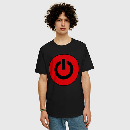Мужская футболка оверсайз Power button / Черный – фото 3