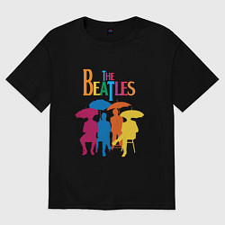 Футболка оверсайз мужская The beatles - umbrellas, цвет: черный