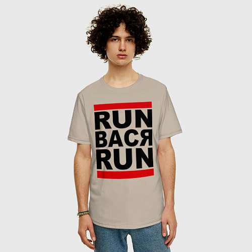 Мужская футболка оверсайз Run Вася Run / Миндальный – фото 3