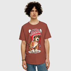 Футболка оверсайз мужская Чихуахуа в шапочке, цвет: кирпичный — фото 2