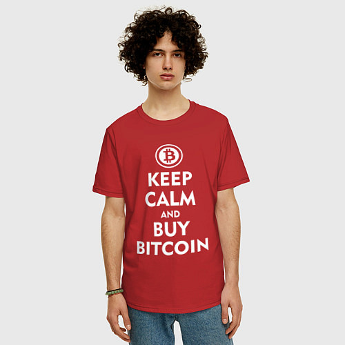 Мужская футболка оверсайз Keep Calm & Buy Bitcoin / Красный – фото 3