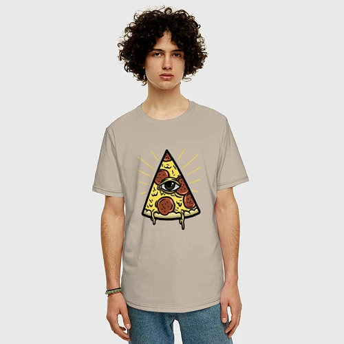 Мужская футболка оверсайз Божественная пицца / Миндальный – фото 3