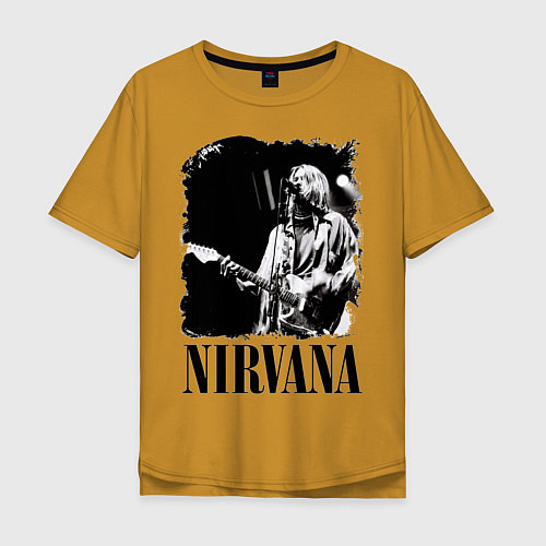Мужская футболка оверсайз Black Nirvana / Горчичный – фото 1
