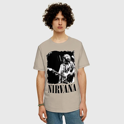 Мужская футболка оверсайз Black Nirvana / Миндальный – фото 3