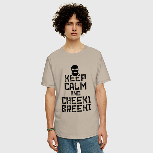 Мужская футболка оверсайз Keep Calm & Cheeki Breeki / Миндальный – фото 3