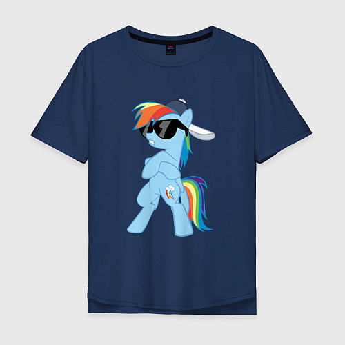 Мужская футболка оверсайз Крутая пони / Тёмно-синий – фото 1