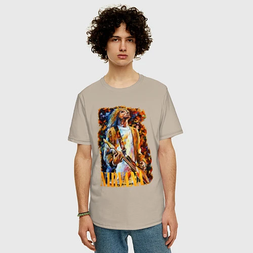 Мужская футболка оверсайз Cobain Art / Миндальный – фото 3