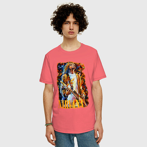 Мужская футболка оверсайз Cobain Art / Коралловый – фото 3