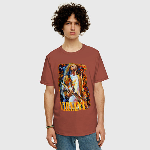 Мужская футболка оверсайз Cobain Art / Кирпичный – фото 3