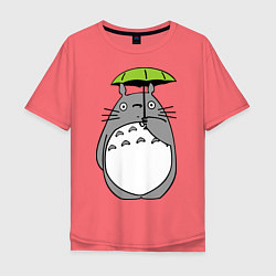 Футболка оверсайз мужская Totoro с зонтом, цвет: коралловый