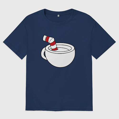 Мужская футболка оверсайз Red Cuphead / Тёмно-синий – фото 1