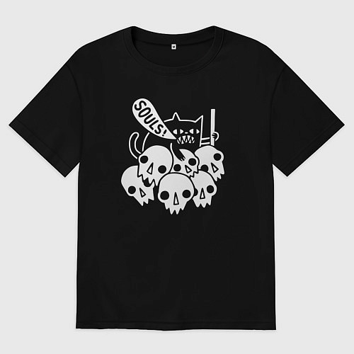 Мужская футболка оверсайз Cat Got Your Soul / Черный – фото 1