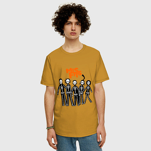 Мужская футболка оверсайз Misfits Skeletons / Горчичный – фото 3