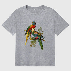 Футболка оверсайз мужская Тропические попугаи, цвет: меланж