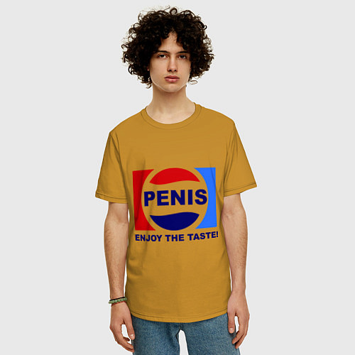Мужская футболка оверсайз Penis. Enjoy the taste / Горчичный – фото 3