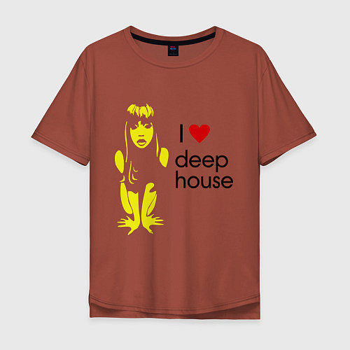 Мужская футболка оверсайз I love deep house / Кирпичный – фото 1