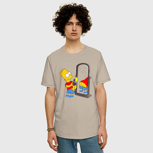 Мужская футболка оверсайз Барт у зеркала / Миндальный – фото 3