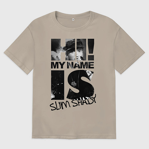 Мужская футболка оверсайз My name is slim shady / Миндальный – фото 1