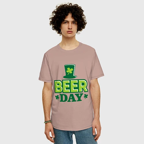 Мужская футболка оверсайз Beer day / Пыльно-розовый – фото 3